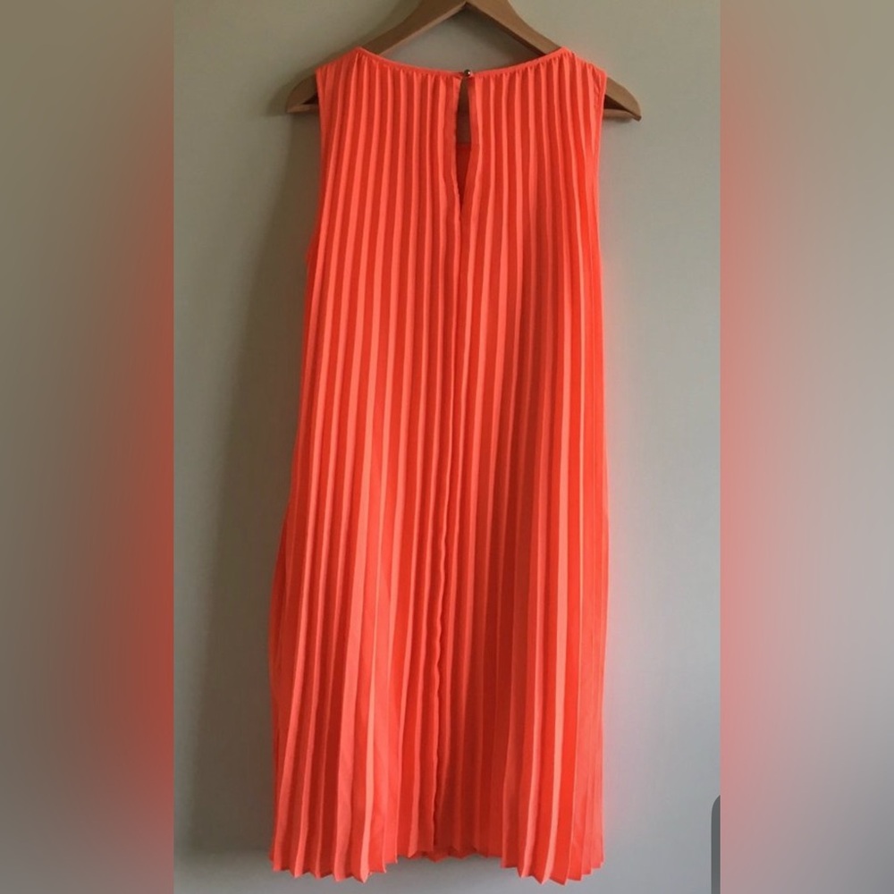 Banana Republic Accordion Pleat Swing A-Line Coral Orange Dress Sz 10 - Picture 3 of 7